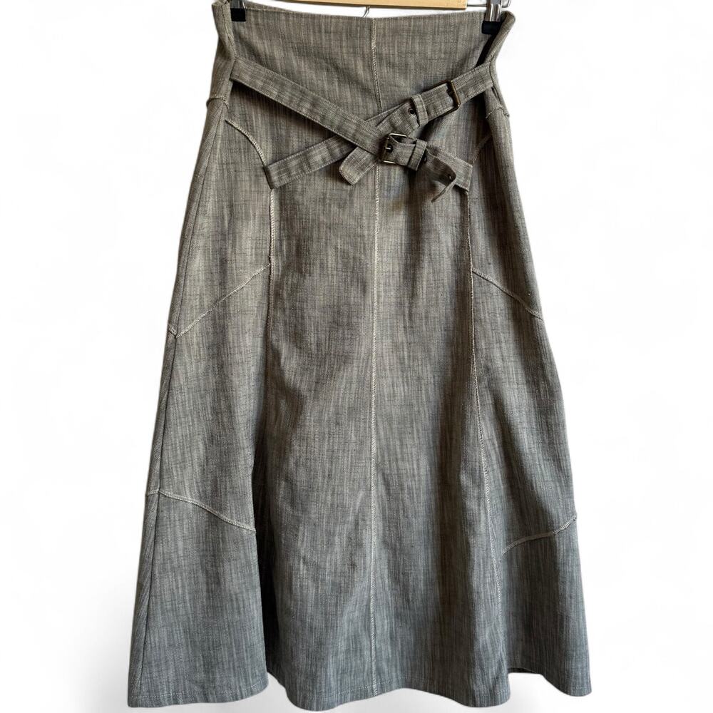 Cache Green cotton blend midi skirt with cross buckle details textured size S